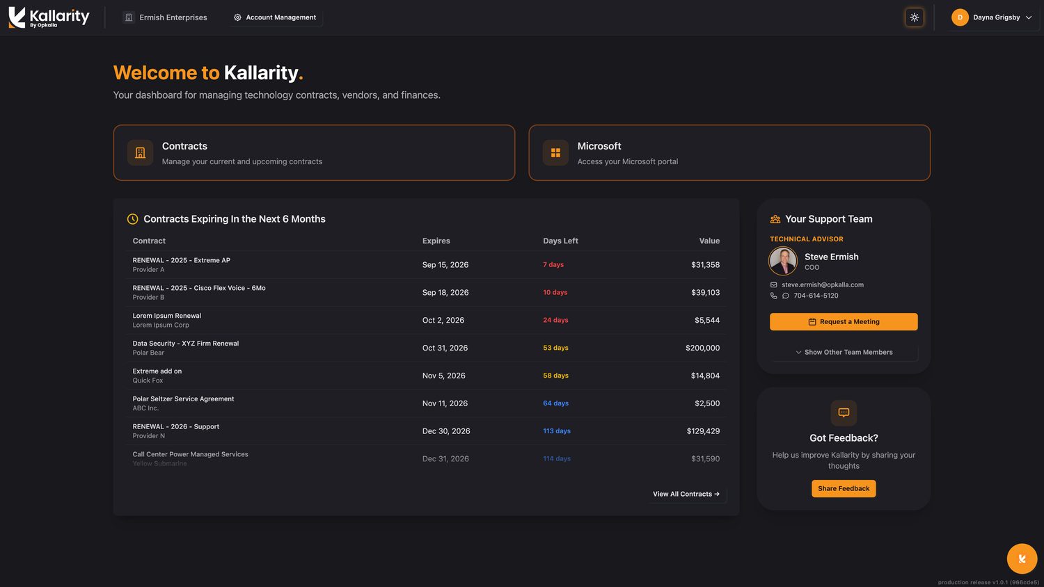 The same Home page rendered in the dark theme, with the theme toggle in the top bar.